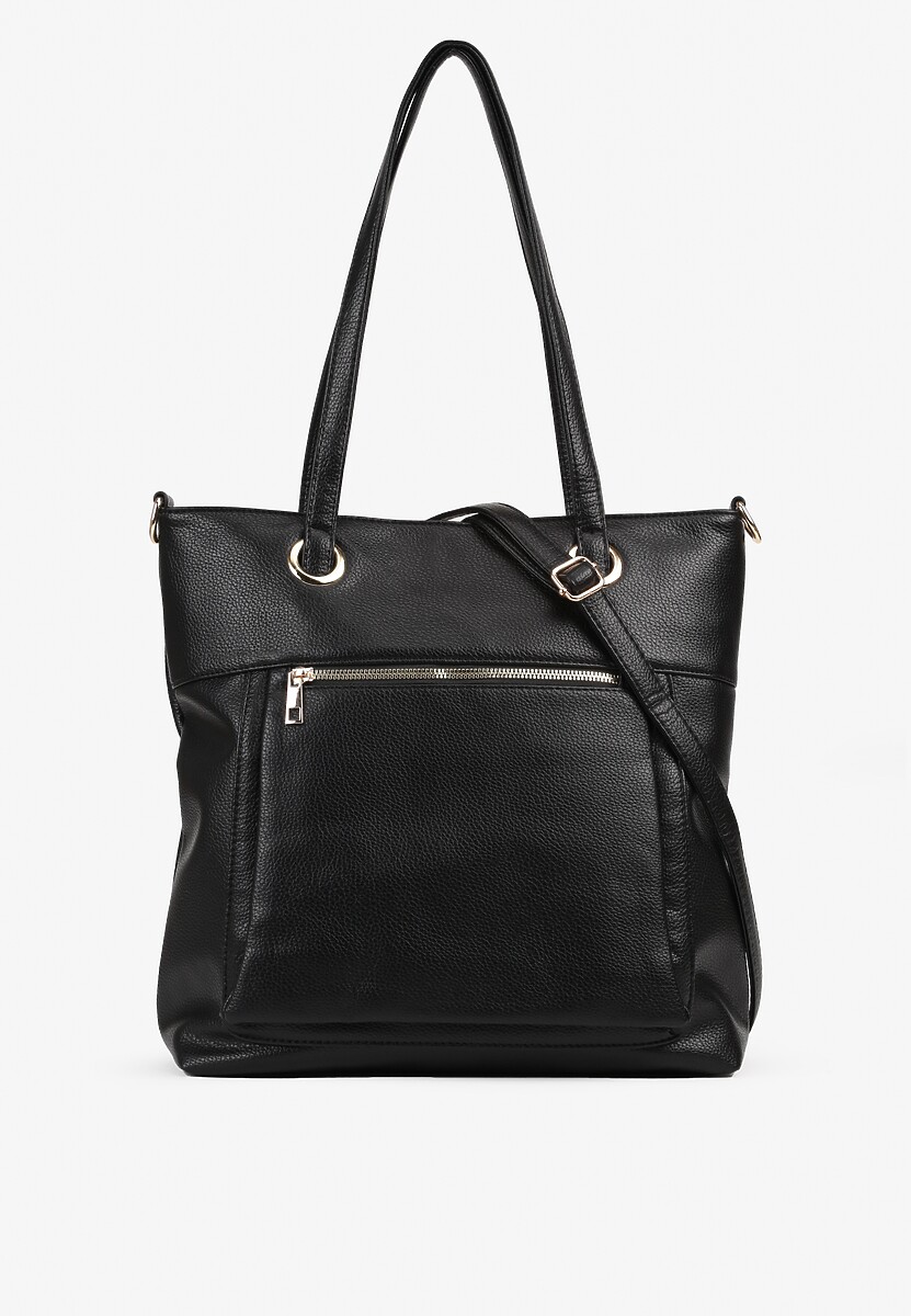 Czarna Torebka  Shopperka Ozdobiona Suwakiem Nanamira