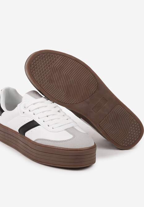 Białe Sneakersy na Niskiej Platformie z Ekozamszowymi Wstawkami Irisca