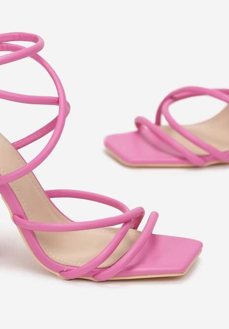 Fuksjowe Sandały na Wysokim Słupku z Cienkimi Paskami Tajo