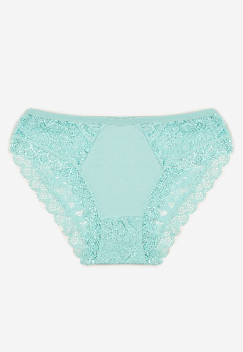 Miętowe Majtki Figi Ozdobione Koronką w Kwiatowy Wzór Belenia