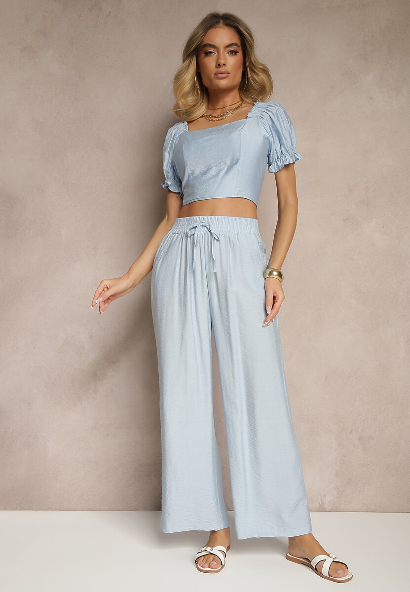 Czarne Szerokie Spodnie High Waist z Wiskozy z Gumką w Talii Lannalie