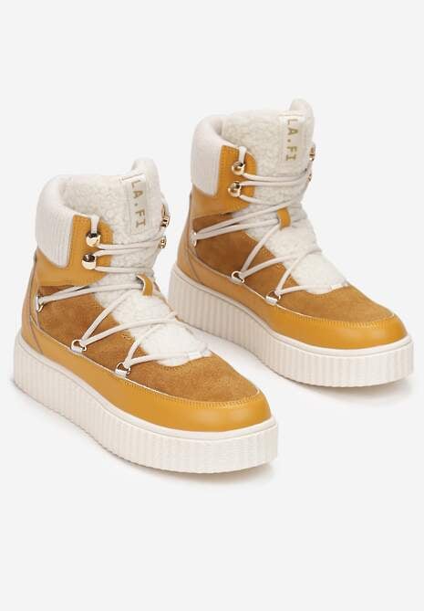 Brązowe Traperki Skórzane Sznurowane na Platformie Yamo