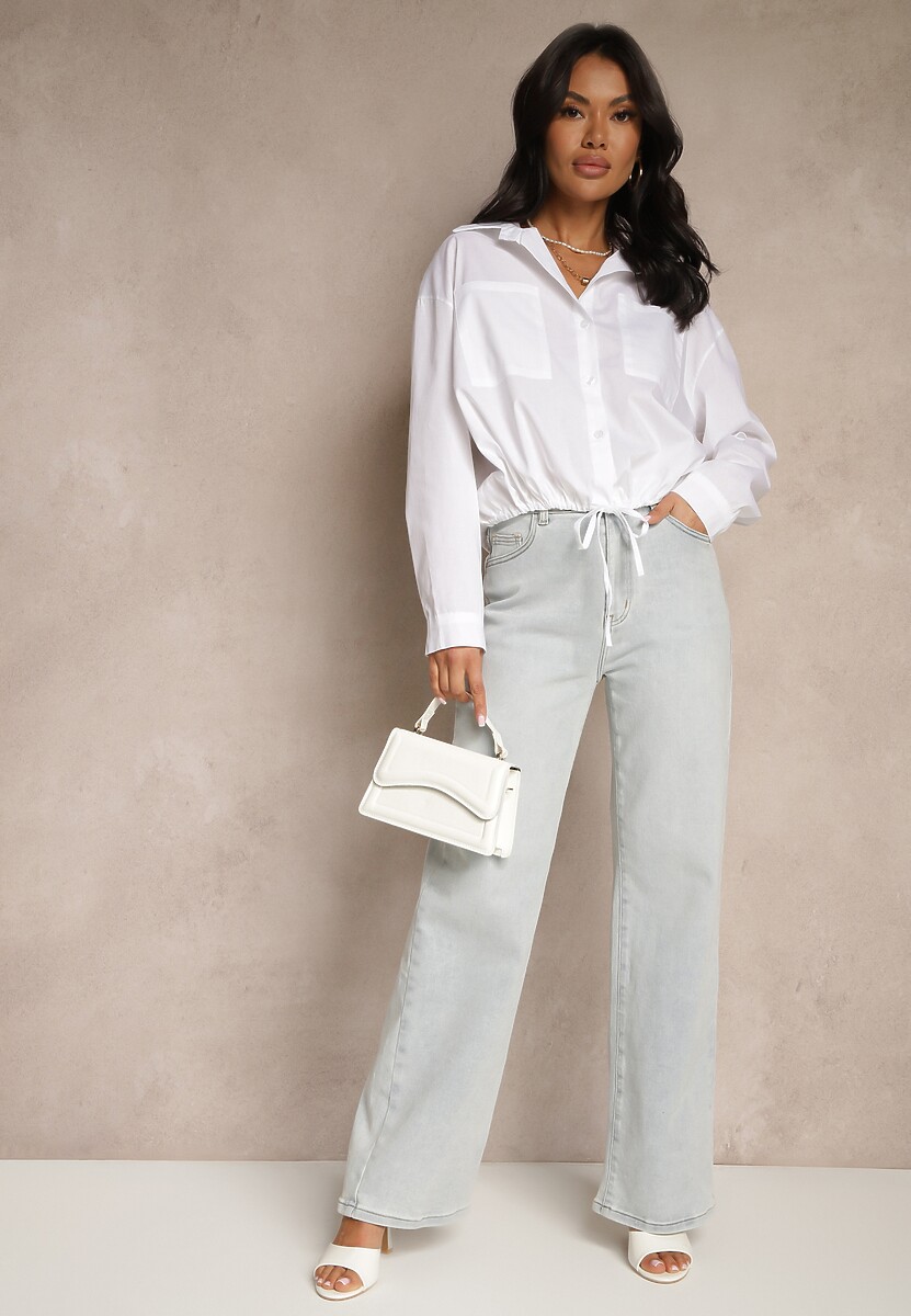 Biała Koszula z Bawełny z Wiązaniem Calmio