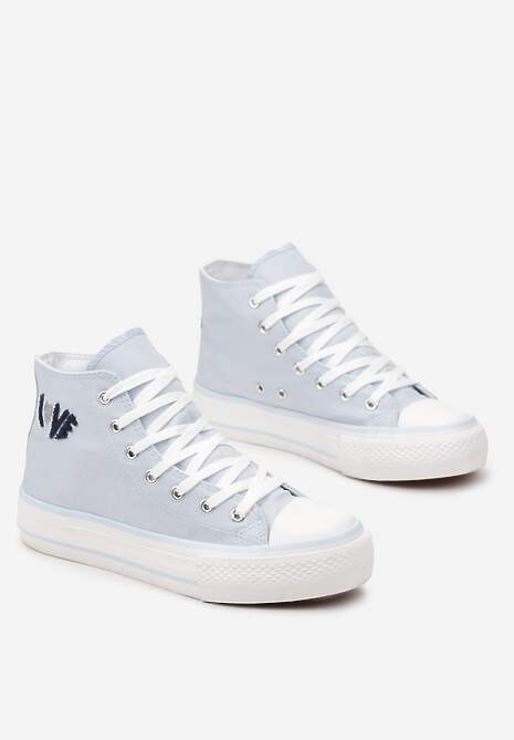 Jasnoniebieskie Trampki za Kostkę Ozdobione Małym Haftem Terilas