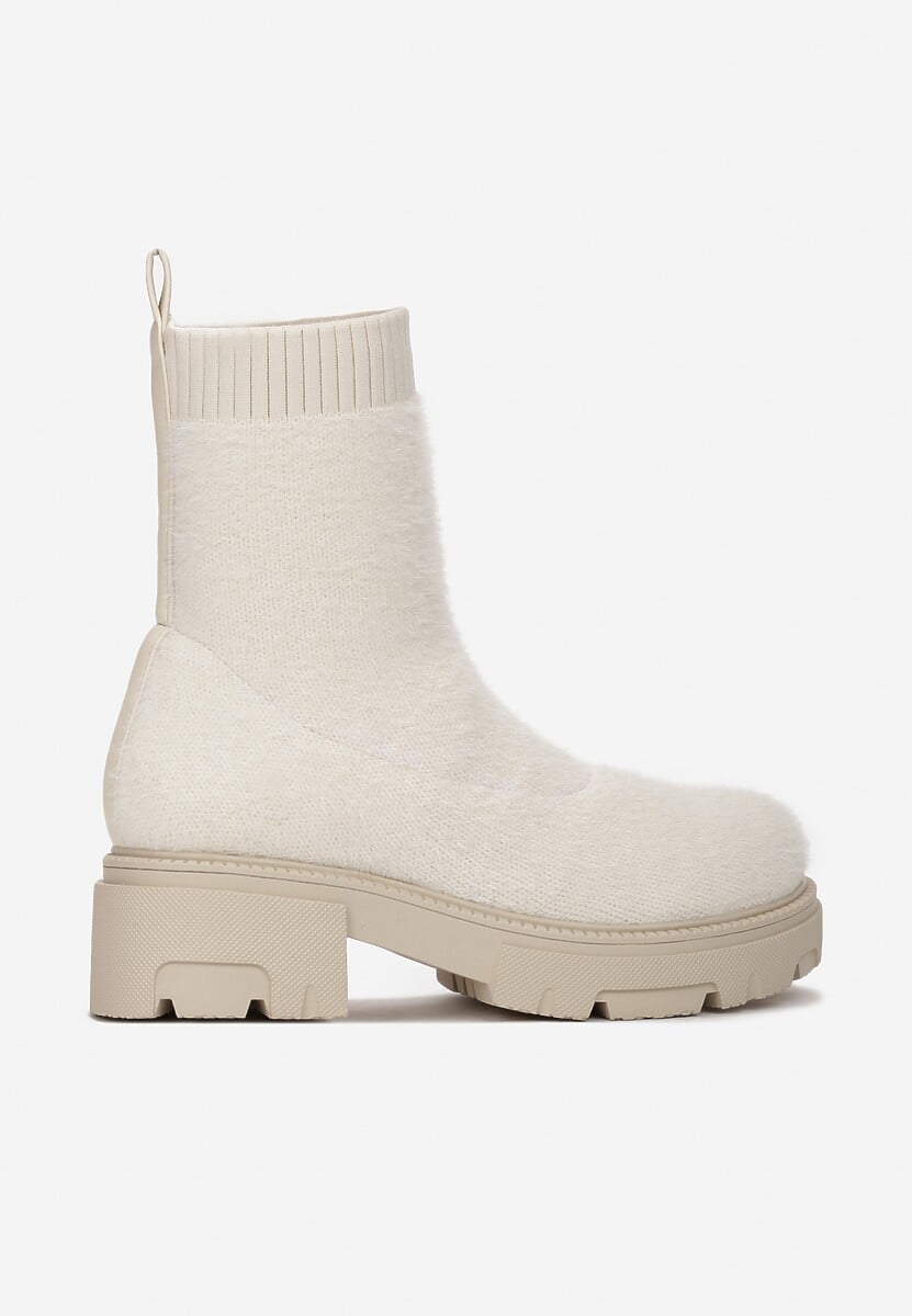 Beżowe Botki z Elastyczną Cholewką Shadhal