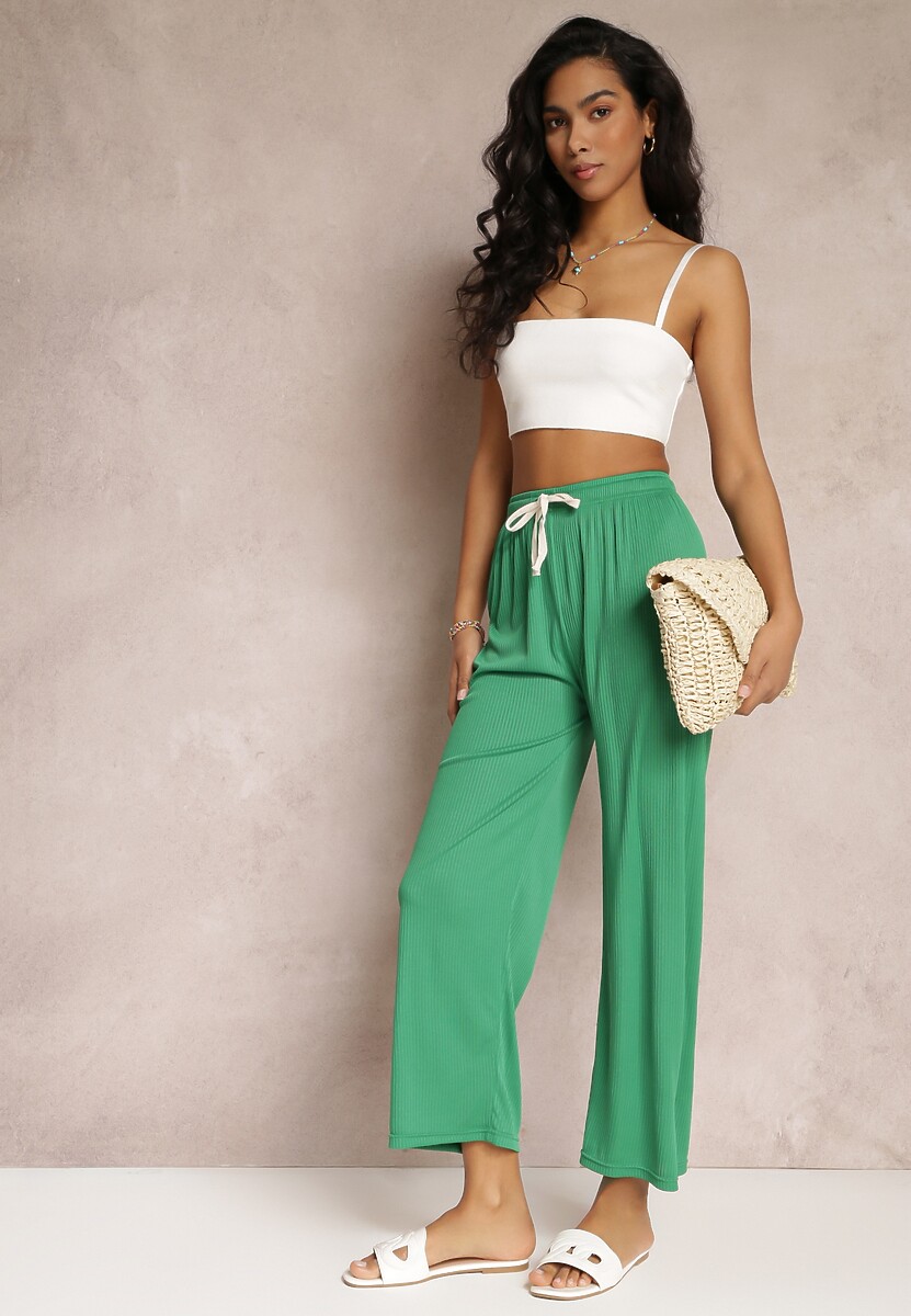 Różowe Szerokie Spodnie z Marszczoną Gumką i Sznurkiem Feliti