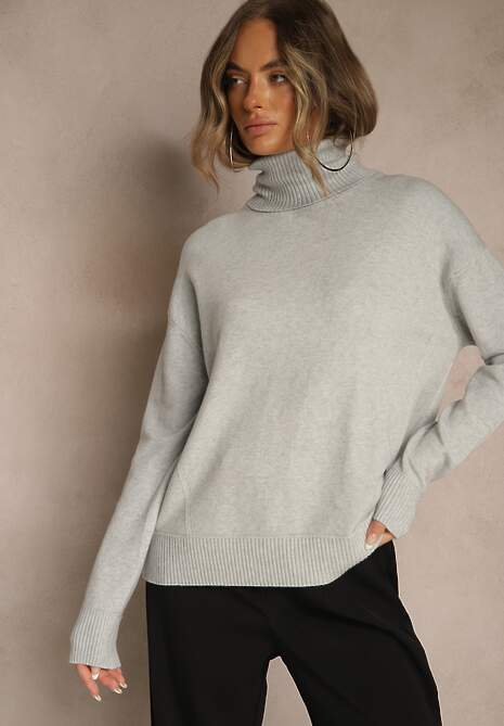 Szary Golf z Dodatkiem Kaszmiru z Przeszyciami po Bokach Avenella