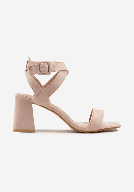 Różowe Casualowe Sandały na Słupku Zapinane na Sprzączkę Lilalana