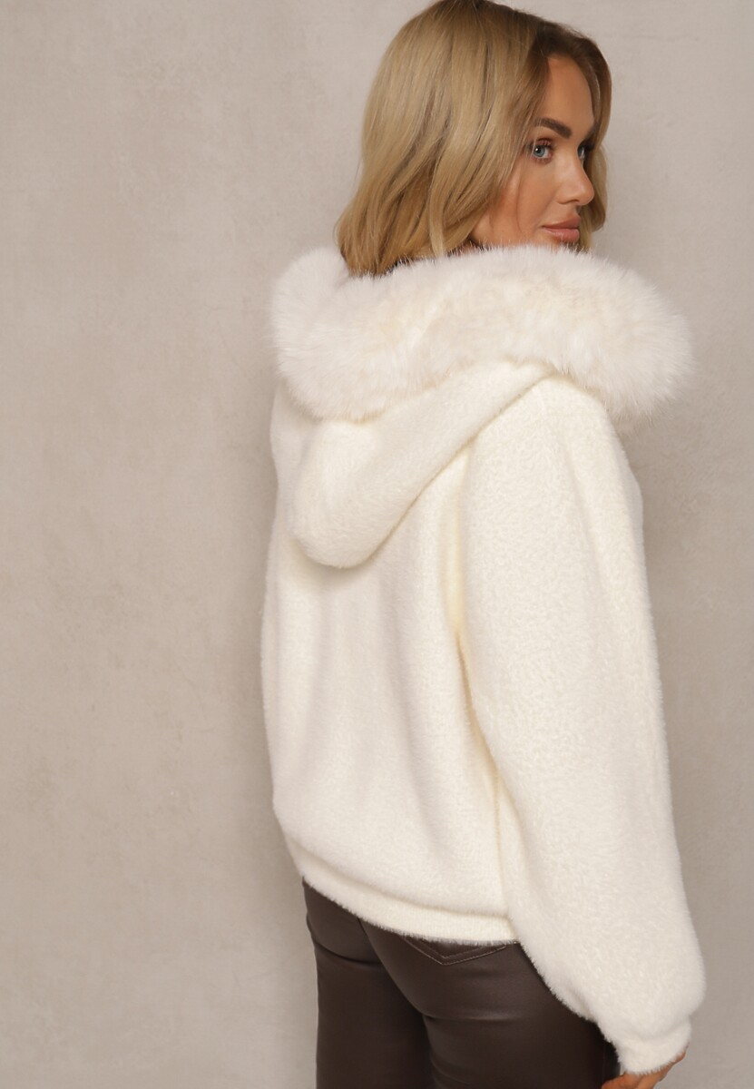 Jasnobeżowa Bluza Rozpinana z Wełną i Wiskozą Ozdobiona Futerkiem Vesalttia