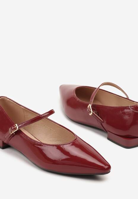 Bordowe Balerinki Mary Jane Vices z Geometrycznym Obcasem i Skórzaną Wkładką Vermene