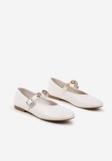 Białe Balerinki Mary Jane Ozdobione Paskiem Ovanne