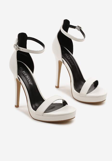 Białe Sandały na Szpilce i Platformie z Paskiem Wokół Kostki Napelle