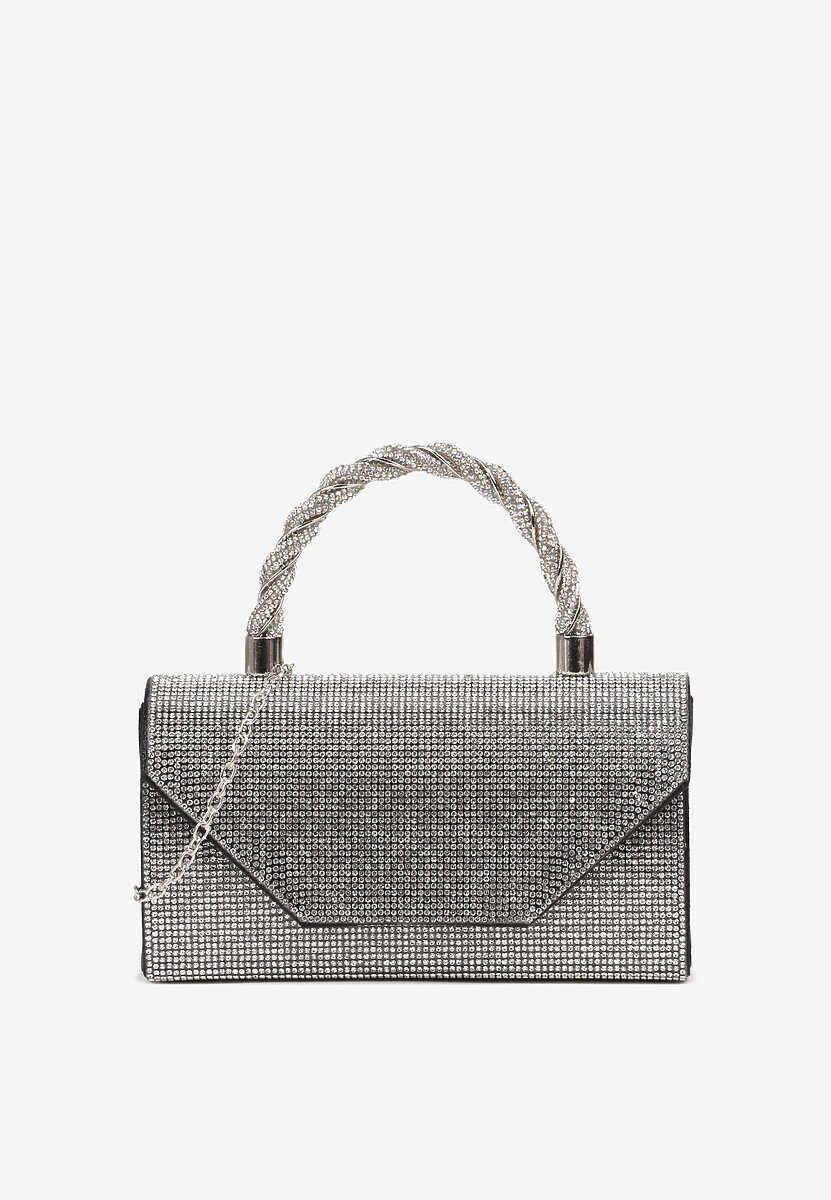 Srebrno-Złota Cyrkoniowa Torebka Kopertówka Zapinana na Magnes z Rączką i Łańcuszkiem Alatia