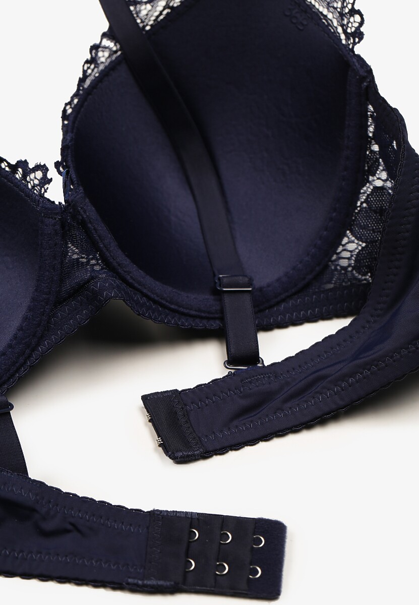 Granatowy Biustonosz z Usztywnianymi Miseczkami Ozdobione Koronką Pillnes