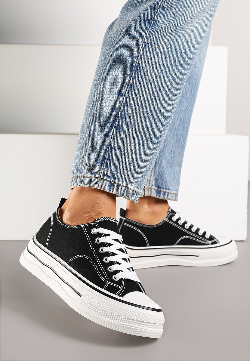Czarne Casualowe Trampki na Niskiej Platformie Natirinne