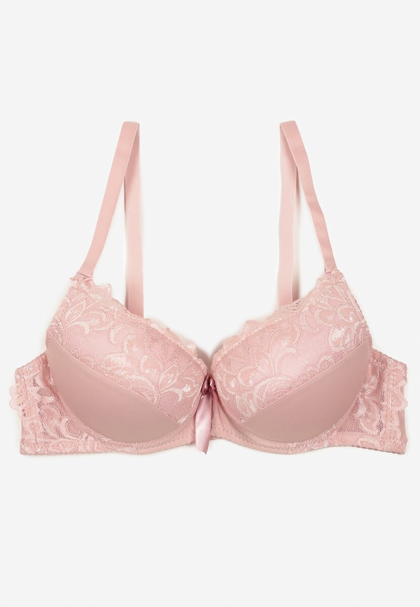 Jasnoróżowy Biustonosz Push Up Ozdobione Koronką Sonevia