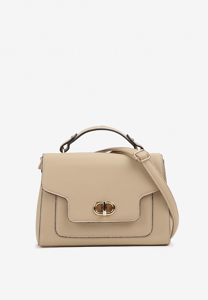 Jasnobeżowa Torebka Typu Listonoszka z Rączką i Ozdobną Klapą Monevia
