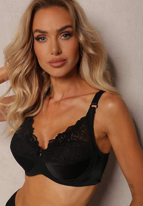 Czarny Klasyczny Biustonosz Ozdobiony Koronką Terisa