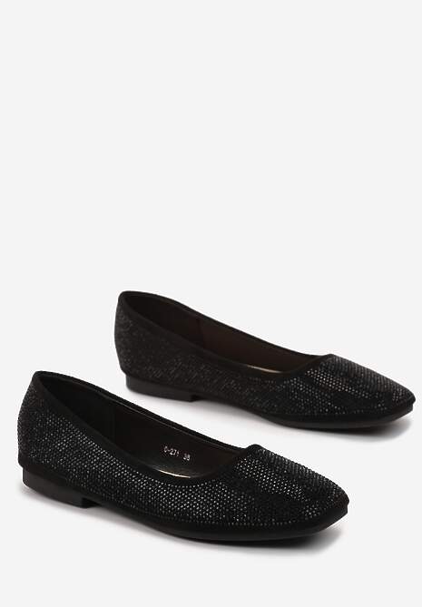 Czarne Płaskie Balerinki w Cyrkonie Tollitra