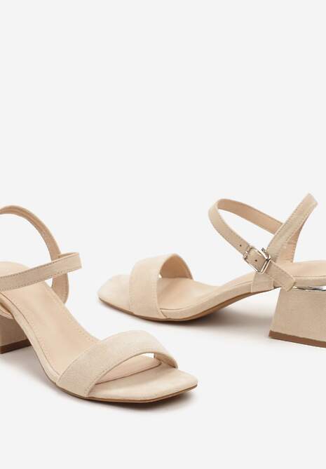 Beżowe Sandały z Wyściółką z Ekoskóry na Słupku z Zapięciem na Sprzączkę Maloella