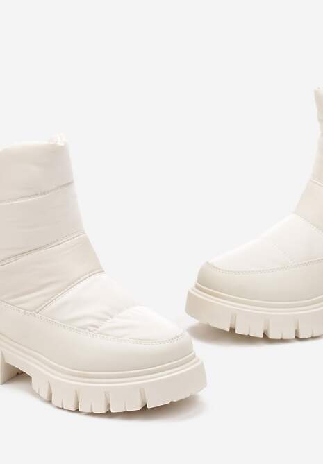 Beżowe Śniegowce za Kostkę z Pikowaniem i Niską Platformą Laugas