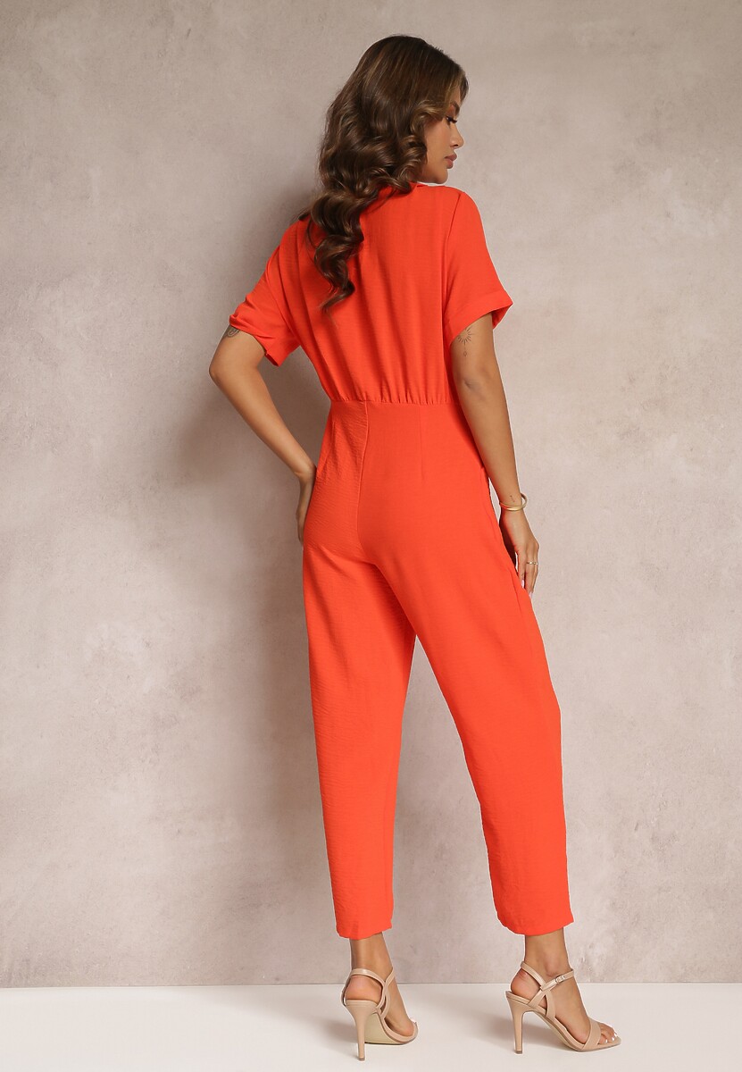 Pomarańczowy Kombinezon z Kopertowym Dekoltem i Krótkimi Rękawami z Wiskozą Coridsa