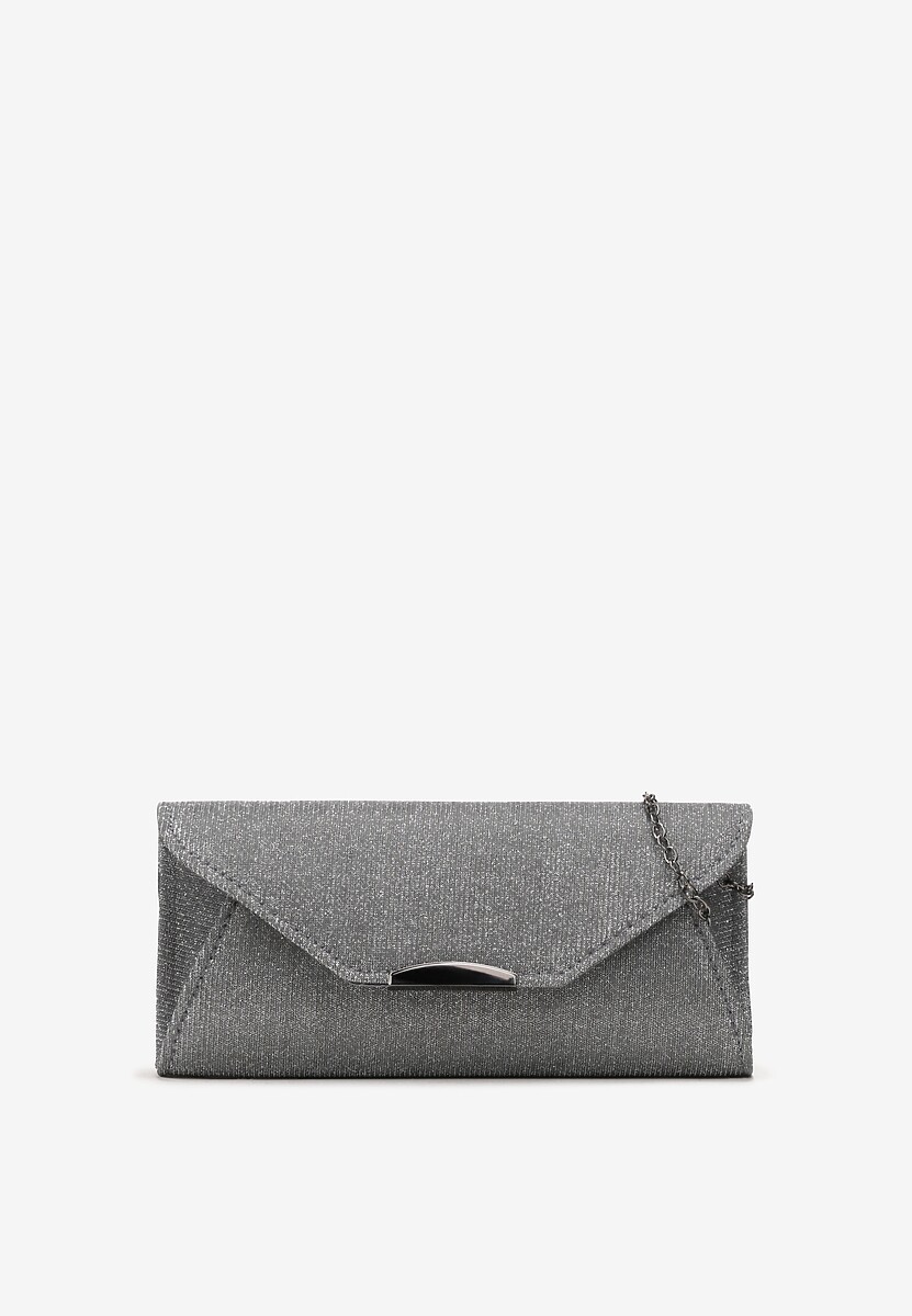 Szara Torebka Kopertówka z Metalicznej Nici z Łańcuszkiem Elettiza