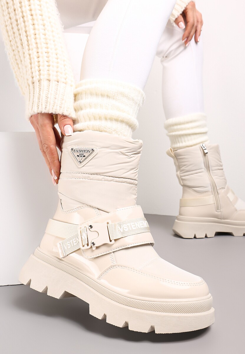 Czarne Śniegowce Lakierowane z Taśmami z Napisami Ermanno