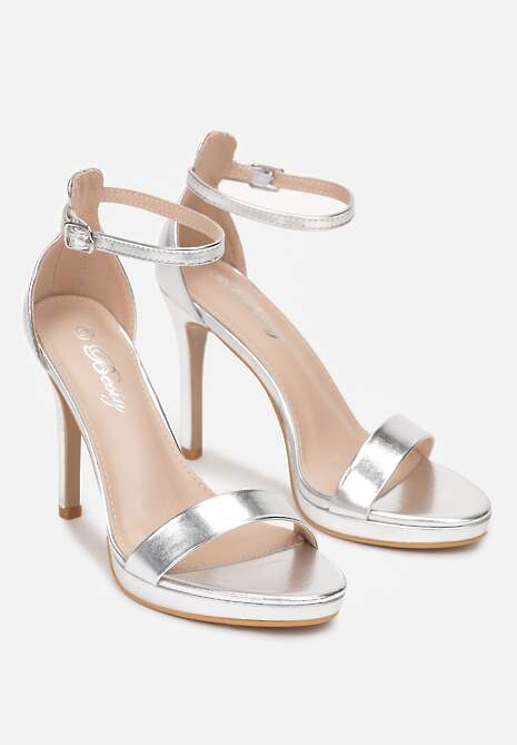 Srebrne Eleganckie Sandały na Szpilce z Okrągłym Noskiem Yemaria