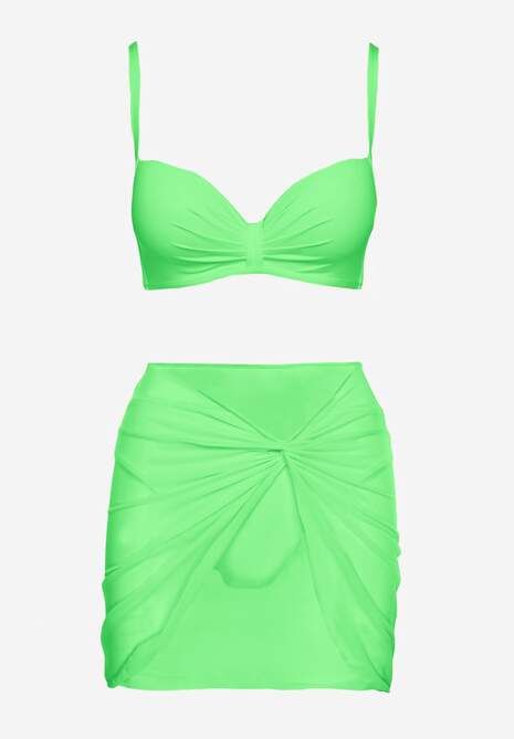 Zielone Bikini Majtki Typu Figi Marszczony Biustonosz i Pareo Natovena