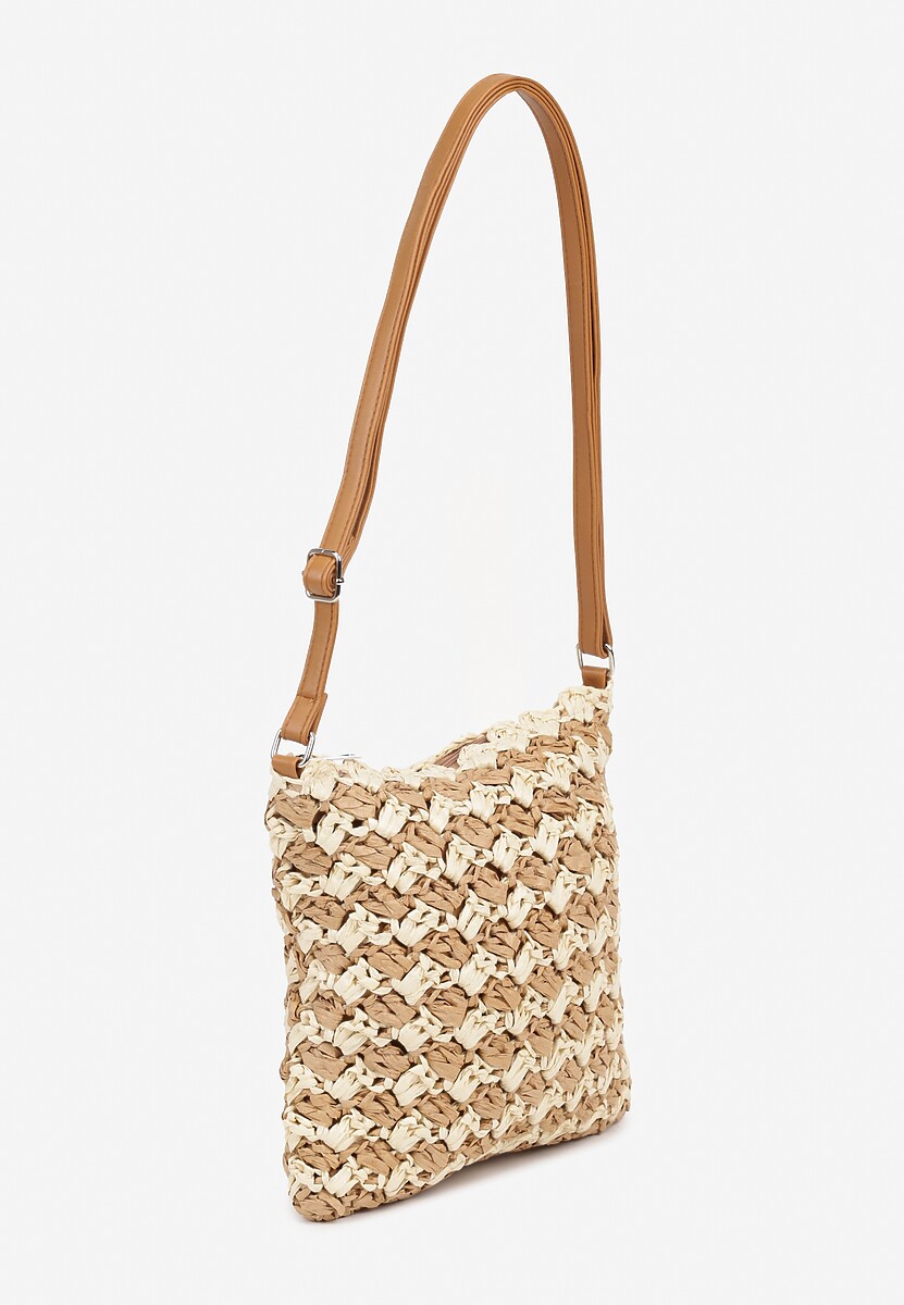 Beżowa Torebka Plażowa na Ramię Ozdobiona Geometrycznym Wzorem Felauri
