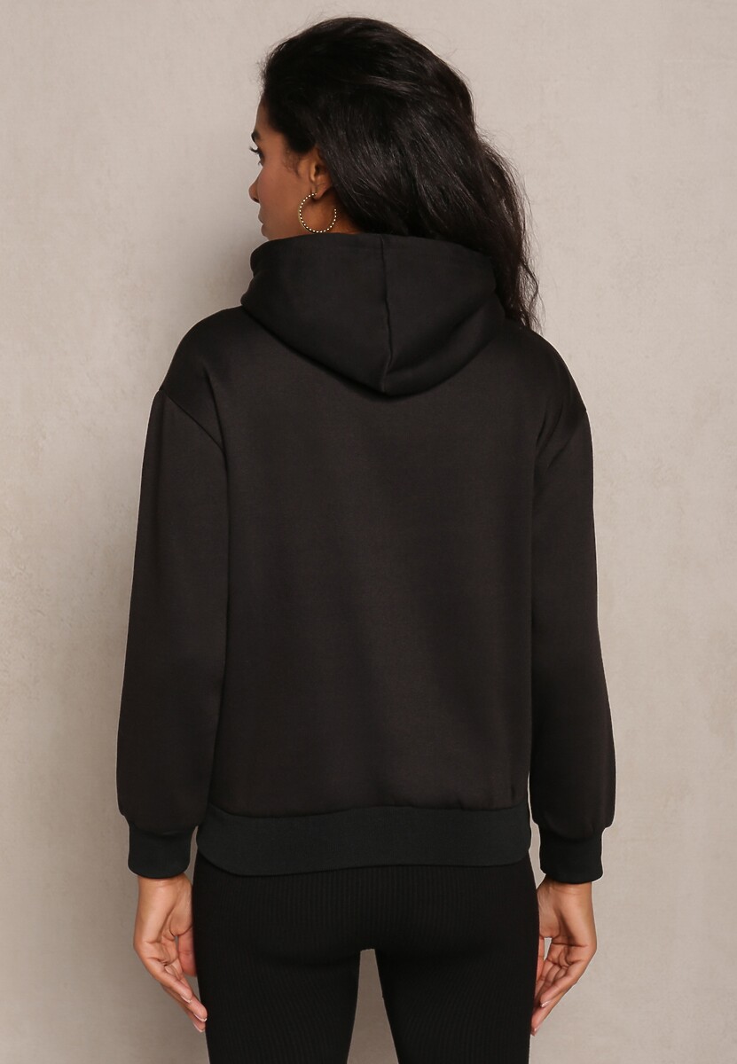 Czarna Modna Bluza z Nadrukiem i Kapturem Arinalu