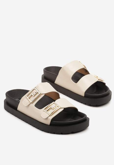 Beżowe Klapki Basic z Klamerkami Meralivia