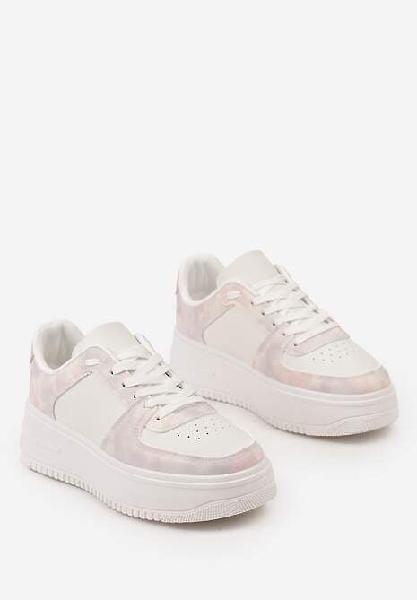 Biało-Różowe Sneakersy na Grubej Podeszwie z Ozdobnymi Wstawkami Dreamsa