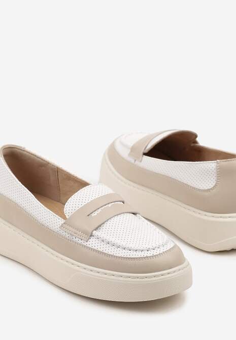 Beżowe Skórzane Mokasyny na Platformie Meraviela