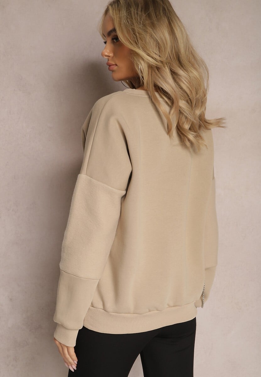 Beżowa Bawełniana Bluza z Łańcuszkiem Eleutia