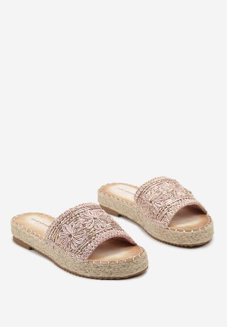 Różowe Casualowe Klapki na Platformie Ozdobione Plecioną Jutą Rifenia