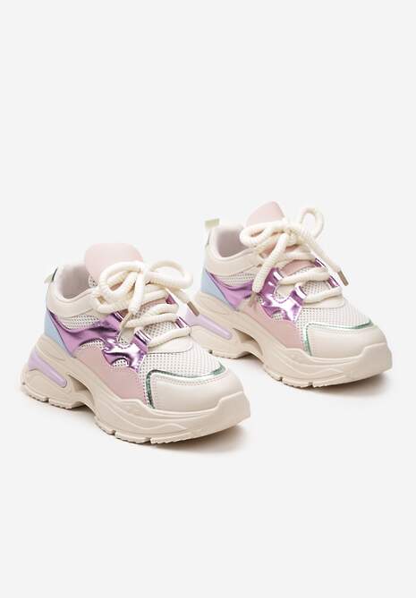 Beżowe Sneakersy na Platformie z Wycięciem i Grubymi Sznurówkami Bosylia