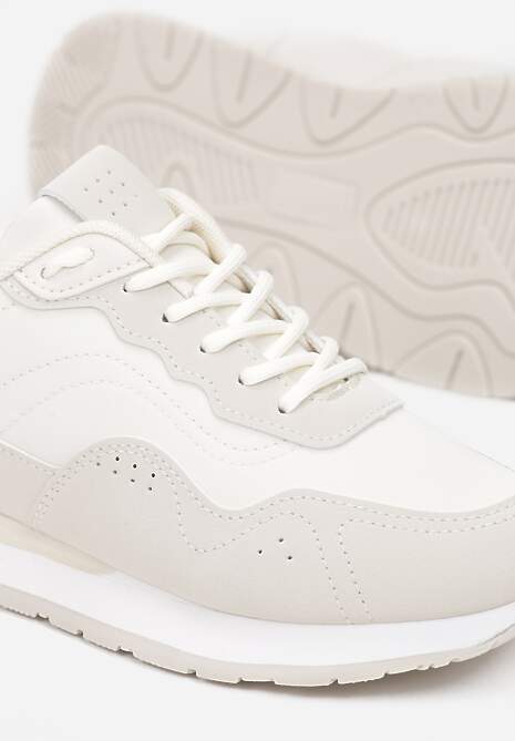 Beżowe Sneakersy Zdobione Wstawkami z Imitacji Skóry Fayela