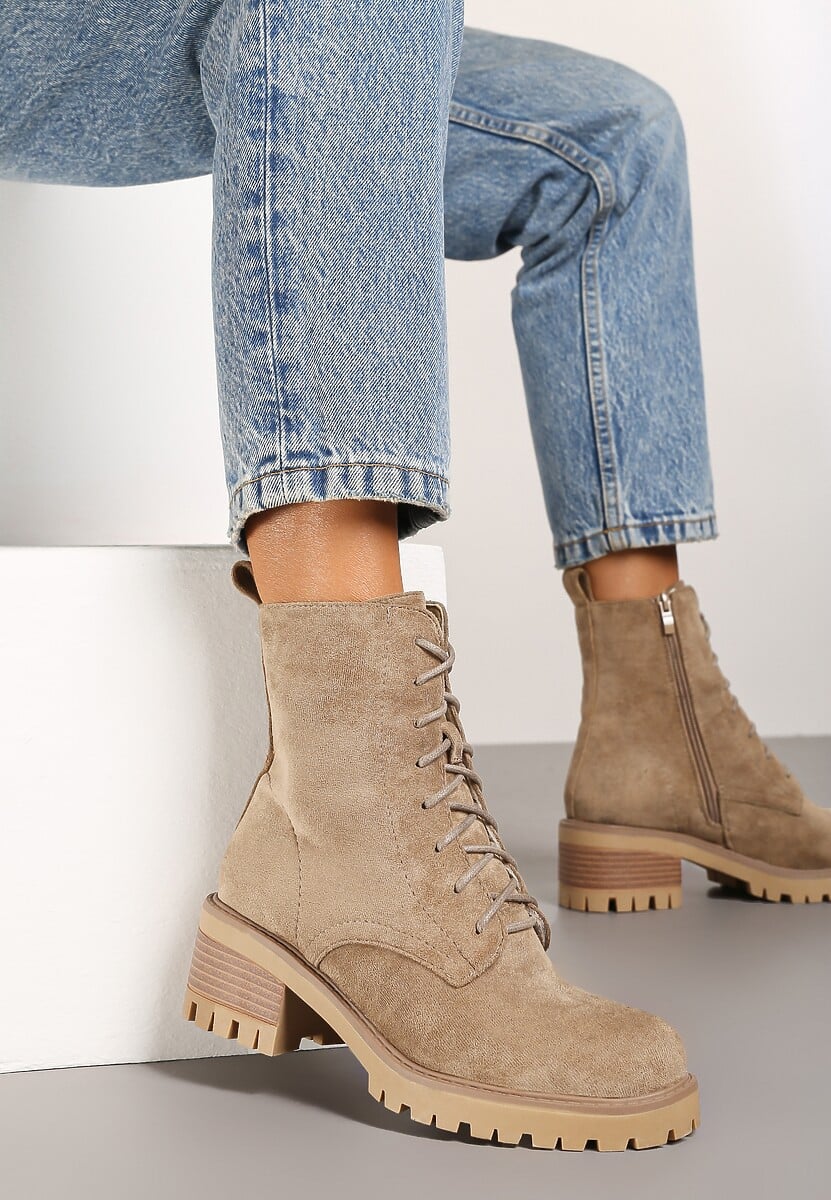 Brązowe Botki ze Sznurowaniem Ditra