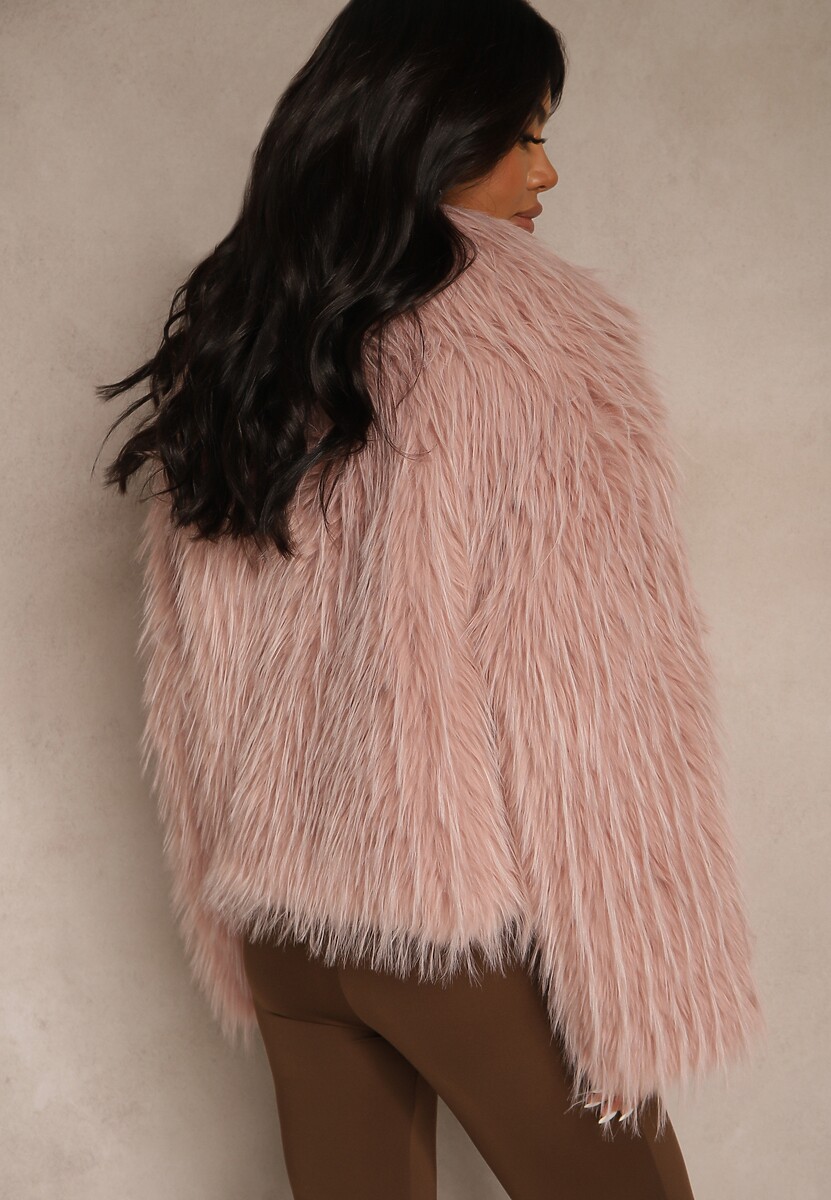 Różowa Kurtka Futerko Ozdobione Długim Włosiem Cardassa