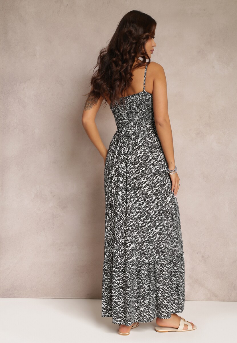 Czarna Sukienka Rozkloszowana z Gumką w Pasie Konasia