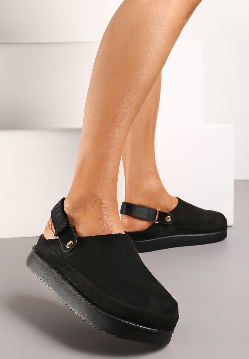 Ciemnobeżowe Klapki Mule w Stylu Chodaków na Niskiej Platformie Xrea