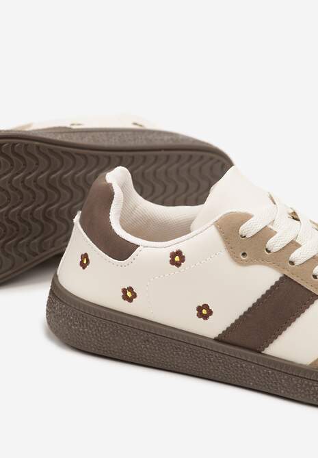 Beżowe Sneakersy Tenisówki Ozdobione Kwiatkami Zummine