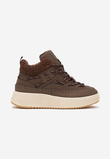 Brązowe Śniegowce Traperki Vices na Platformie z Tłoczeniem Ozdobione Przeszyciami Lerriva