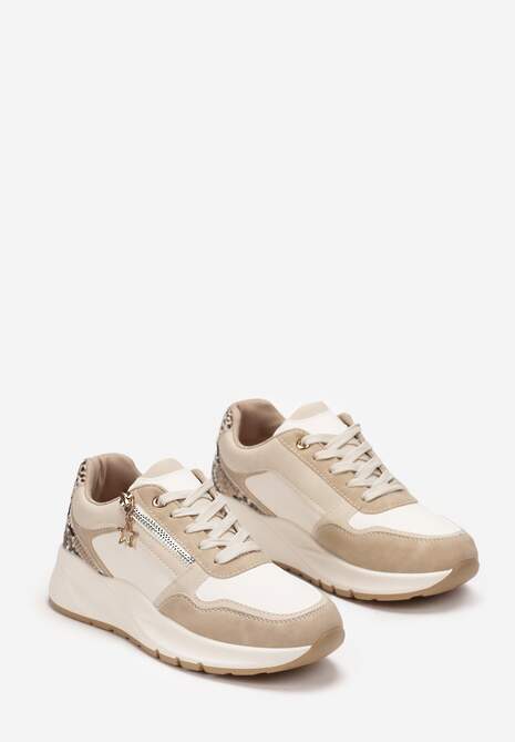 Beżowe Sneakersy na Platformie z Zamkiem Chrysanthi