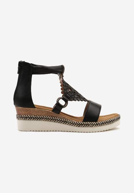 Czarne Sandały na Koturnie z Ekoskóry Zapinane na Suwak Obissa