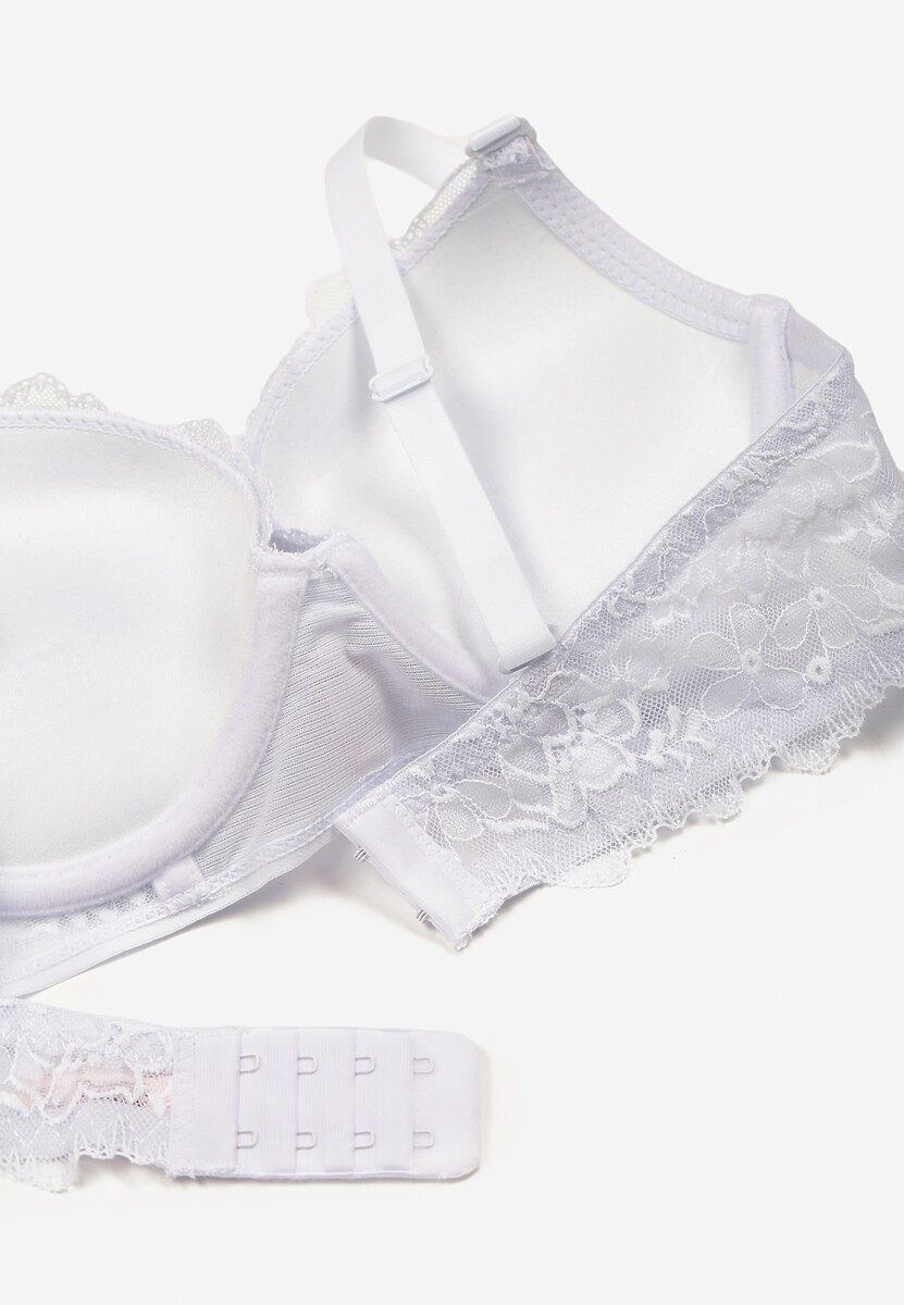 Biały Biustonosz Push Up Ozdobiony Koronką Temirenna