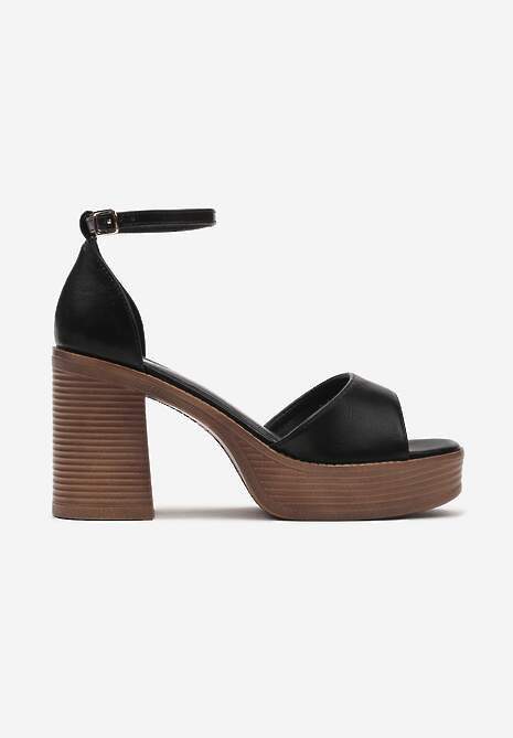 Czarne Sandały z Imitacji Skóry na Słupku i Platformie z Regulowanym Paskiem Telliamay
