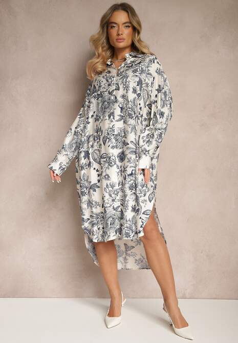 Niebieska Kwiatowa Koszulowa Sukienka z Wiskozy Lisvesia